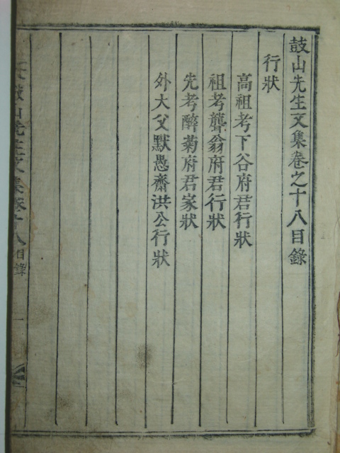 고산선생문집(鼓山先生文集)권지18,19 1책