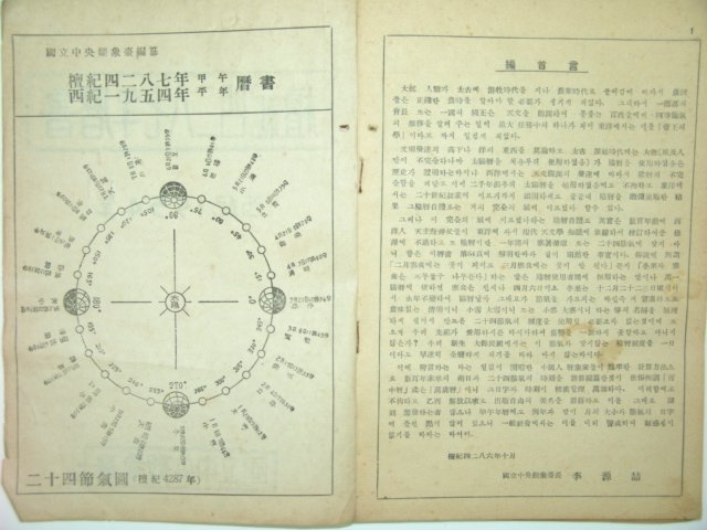 단기4287년역서(檀紀四二八七年曆書)1책완질