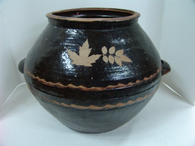 옹기 나뭇잎문양 호