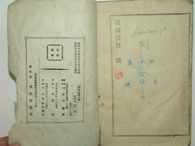 1943년 초간본 불교정전(佛敎正典)1책완질