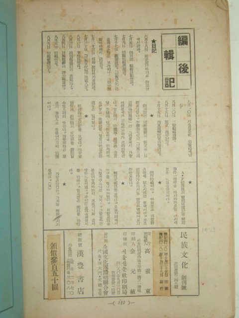 1949년 민족문화(民族文化) 창간호