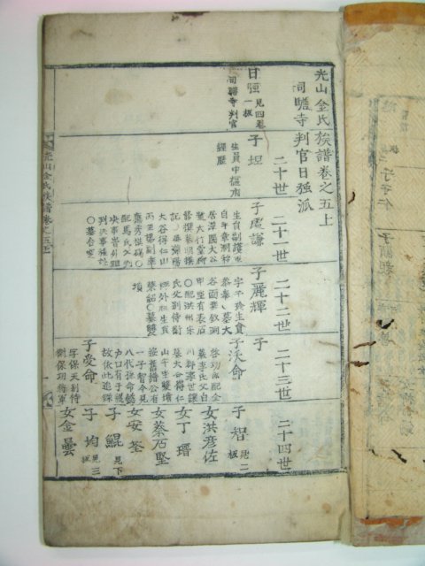 조선시대 목활자본 광산김씨족보(光山金氏族譜)권3,4,5 3책
