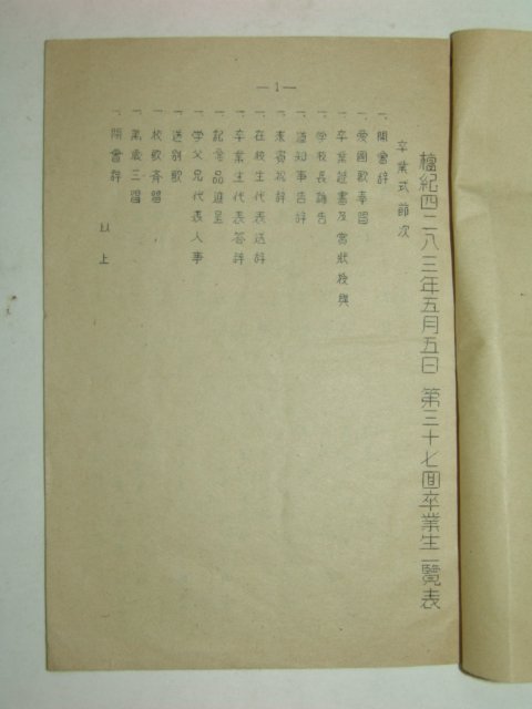 1950년 대구공립농림중학교 제37회졸업생일람 1책
