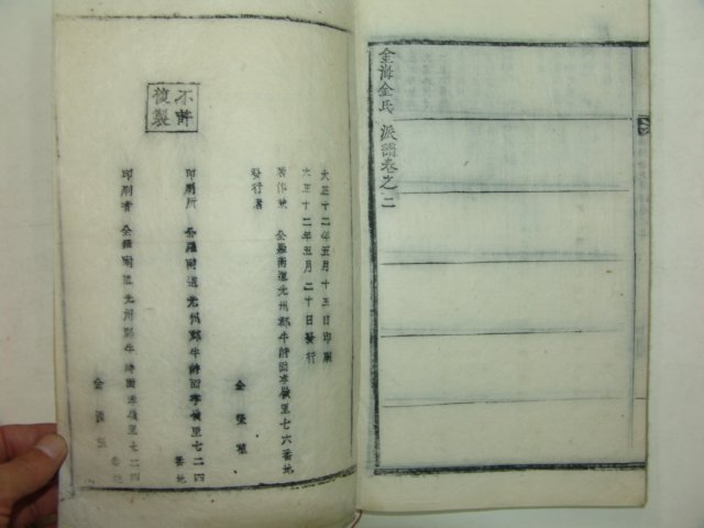 1923년 전남광주에서 목활자본간행 김해김씨파보 3책완질