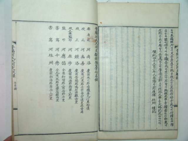 1969년간행 진양하씨대동문헌록(晉陽河氏大同文獻錄)2책완질