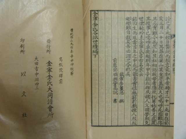 1961년간행 김녕김씨각파세적편 1책완질