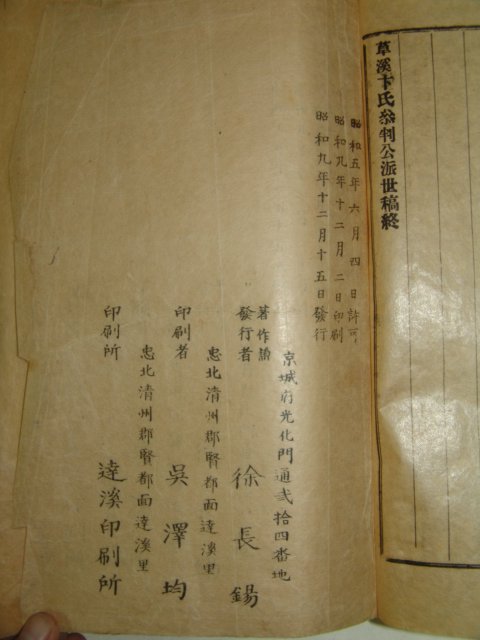 1934년 초계변씨참판공파세고(草溪卞氏參判公派世稿)1책완질