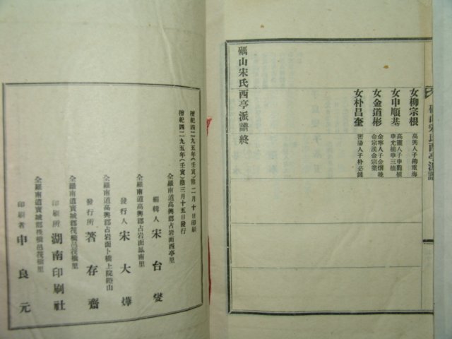 연활자본 여산송씨서정파보(礪山宋氏西亭派譜)1책완질