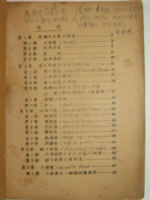 1956년 광주사범대학음악과 화성학(和聲學)