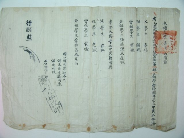 1885년(광서11년) 산청현 호구단자