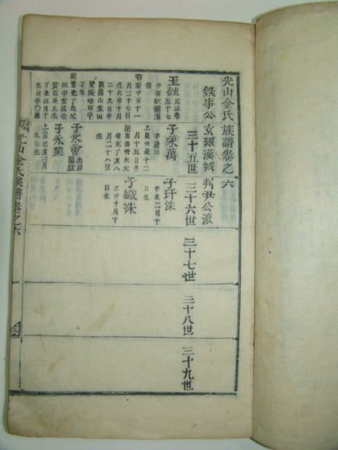 목활자본 광산김씨족보(光山金氏族譜) 4책