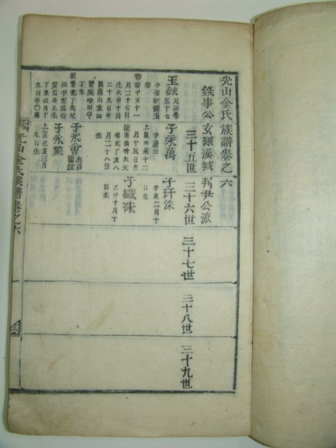 목활자본 광산김씨족보(光山金氏族譜) 3책(사진상 4책이나 실제3책임 권2상은 재고없음)