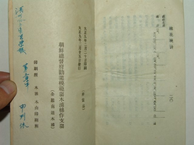 1920년 조선총독부 목포면작지장성책요람 1책완질