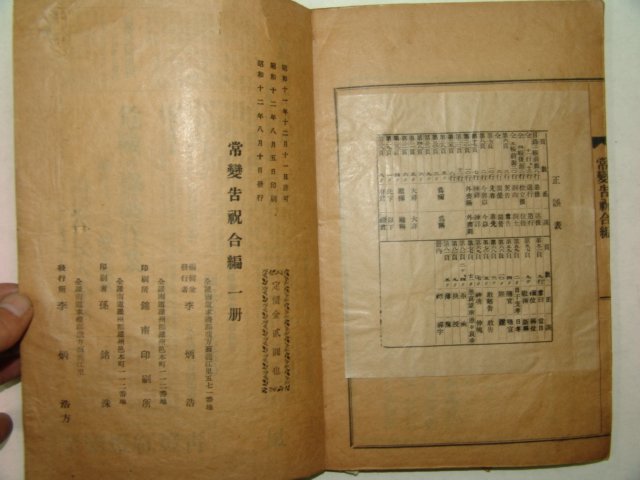 1937년간행 상변고축합편(常變告祝合編) 1책완질