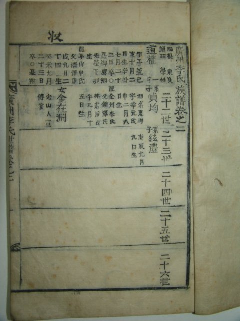목활자본 광주이씨족보(廣州李氏族譜)권2,3 1책