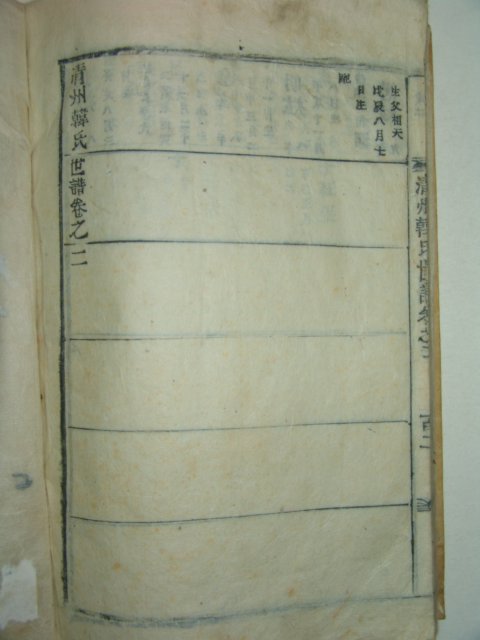 목활자본 청주한씨세보(淸州韓氏世譜)권2,3 1책