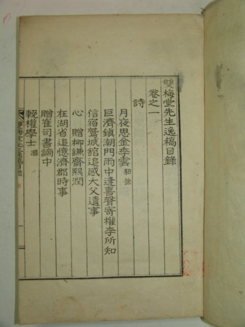 1937년 안동간행 이윤(李胤) 쌍매당선생일고(雙梅堂先生逸稿)2권1책완질