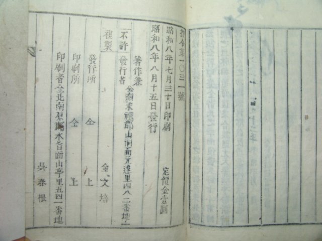 1933년 목활자본 김형배(金馨培) 가락세가(駕洛世家)1책완질 구례간행