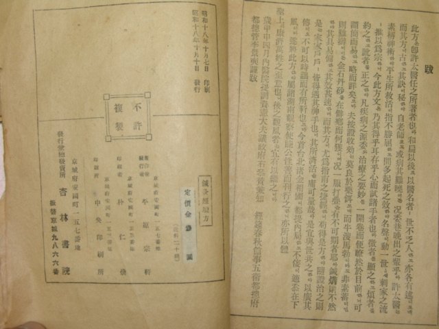 1943년 경성刊 침구경험방(鍼灸經驗方) 1책완질