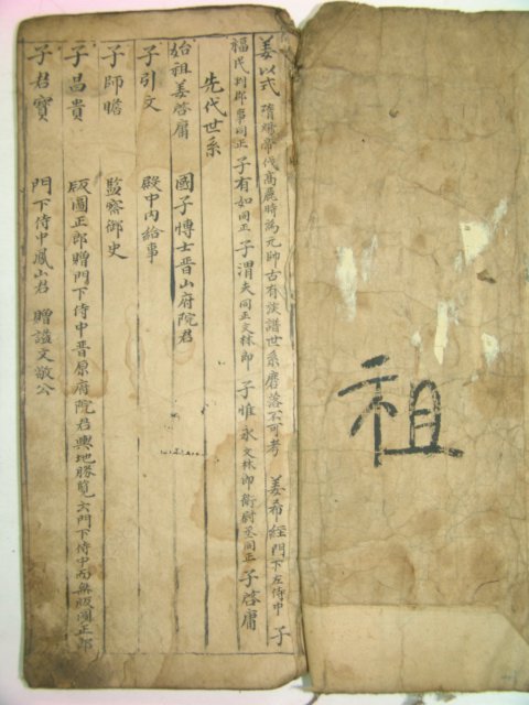 필사본 姜氏 선대세계(先代世系) 1책