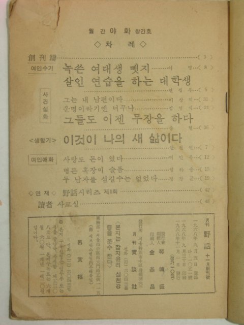 1968년 월간 야화(野話) 창간호