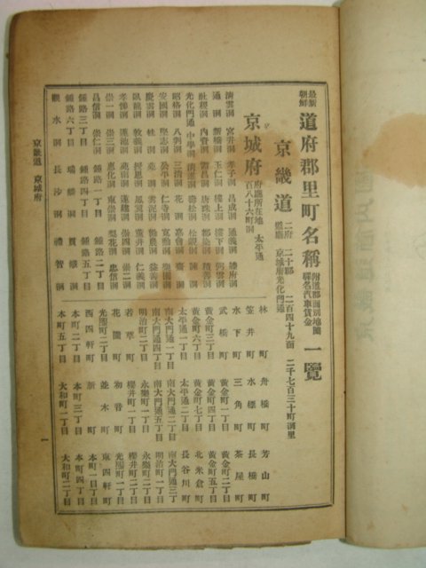 1928년 조선최신도부군리정명칭(朝鮮最新道府郡里町名稱)1책완질