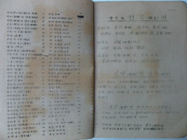 1950년 중학교 1학년 군사훈련자료집