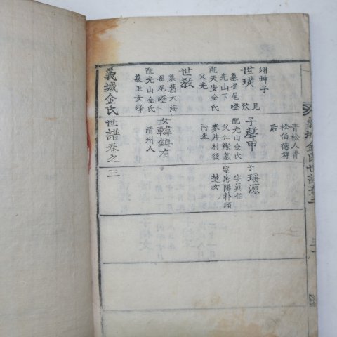 목활자본 의성김씨세보(義城金氏世譜)권3,4 1책