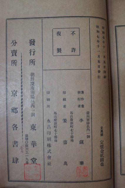 1932년 밀양동화당 이진화(李鎭華) 현진경(玄眞鏡)