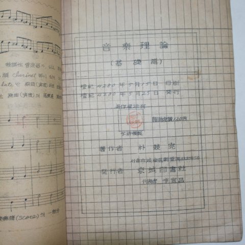 1947년 박경완(朴競完) 음악이론(音樂理論) 기초편