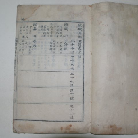 1850년 목활자본 능성구씨세보(綾城具氏世譜)권1,2,4終 3책