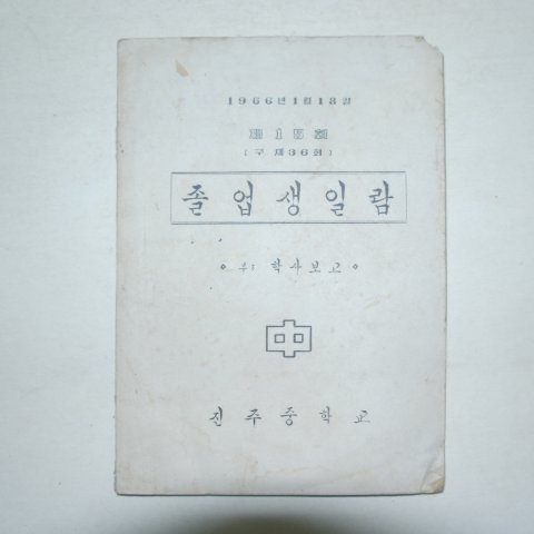 1966년 진주중학교 졸업생일람