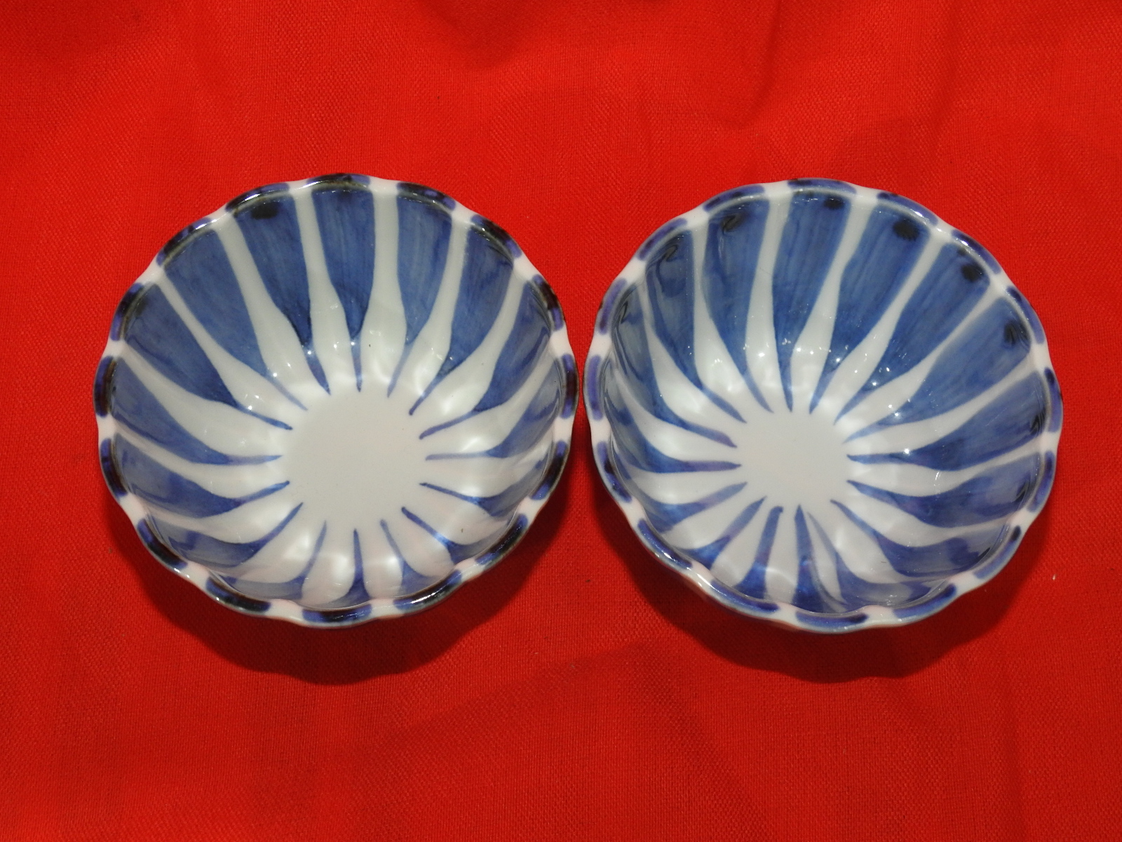 청화백자 추상줄문 완 2점