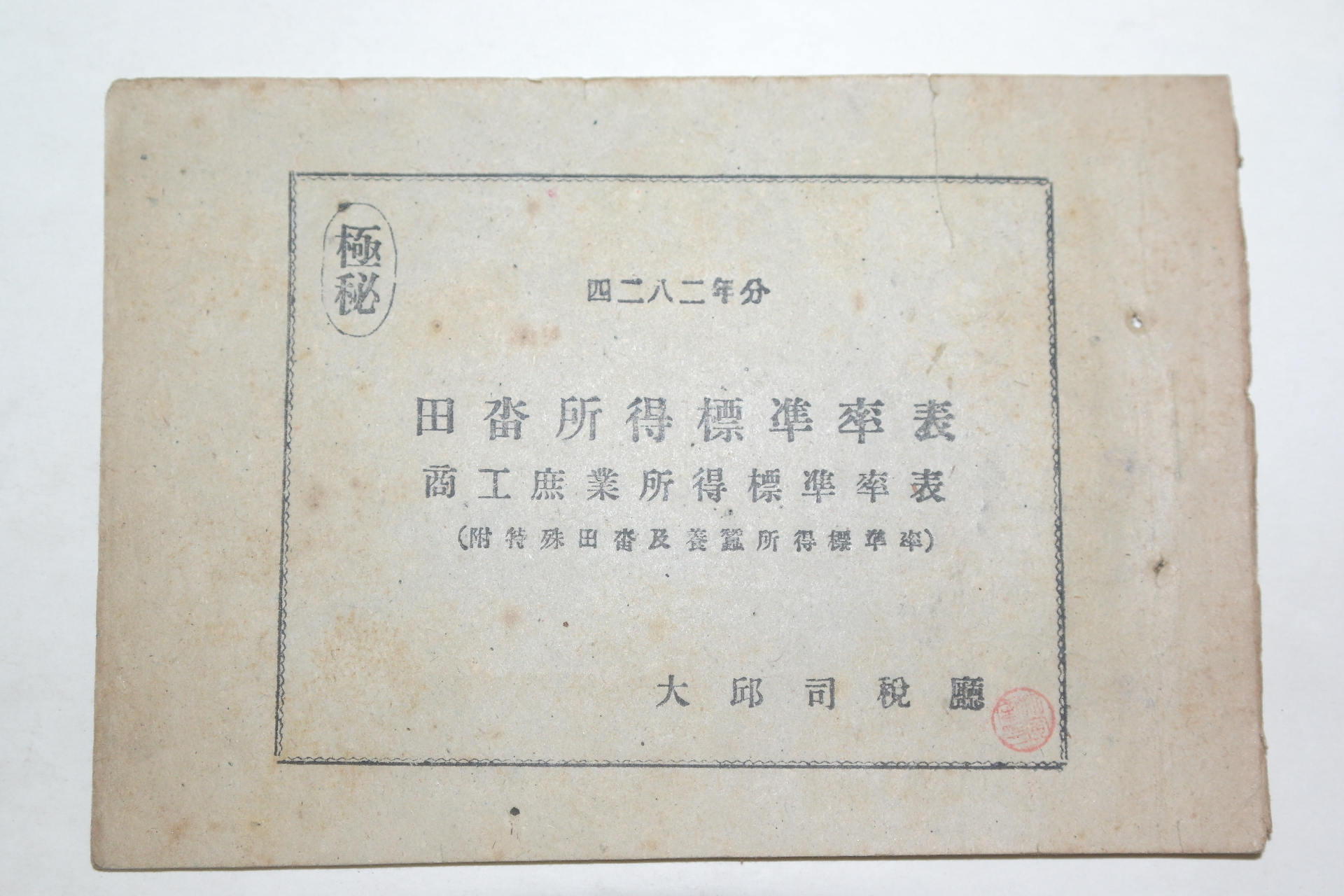 1949년 대구사세청(大邱司稅廳) 극비 전답소득표준율표