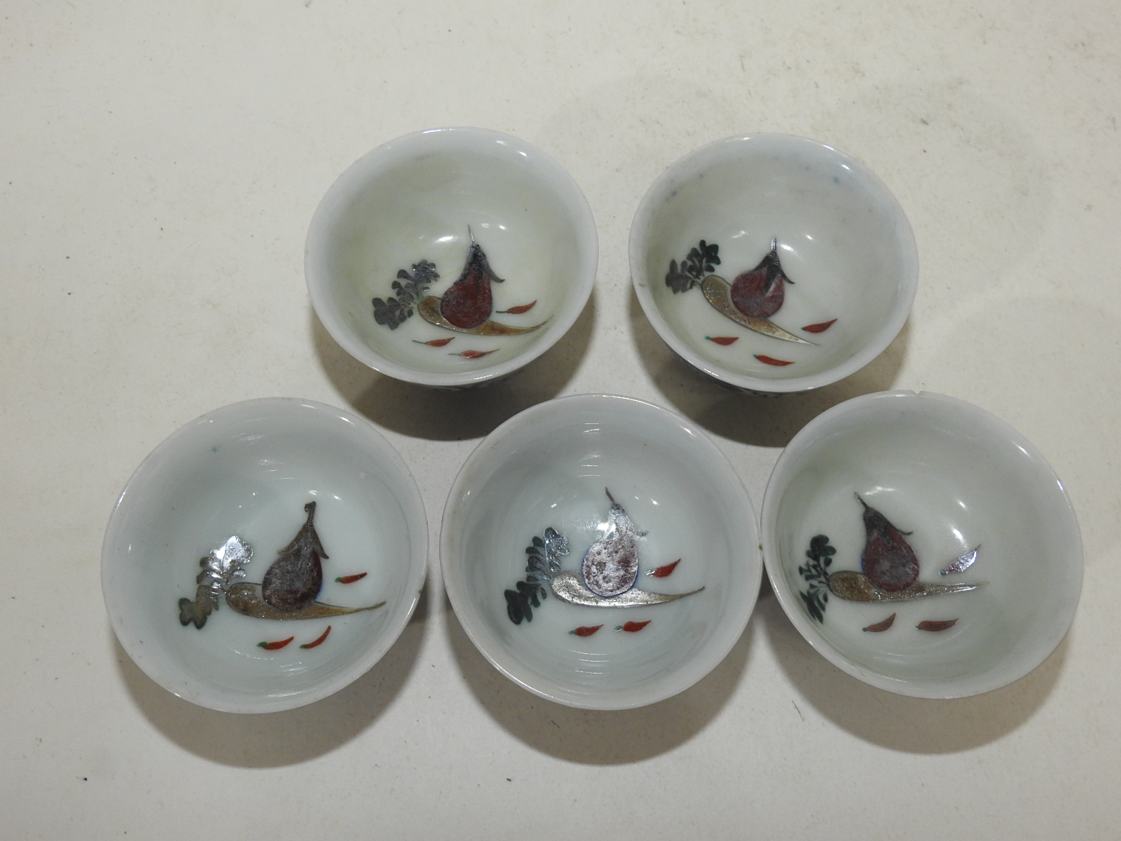 연대가좋은 청화백자 진사화문 잔 5점