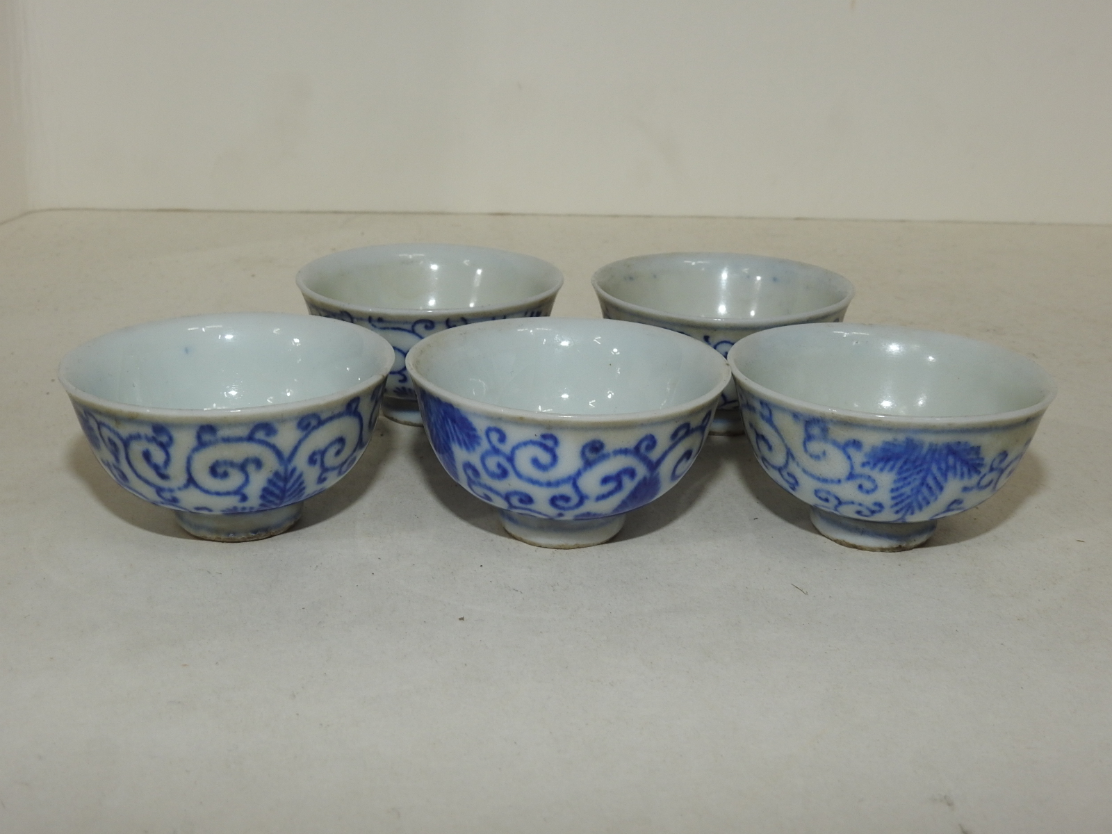 연대가좋은 청화백자 진사화문 잔 5점