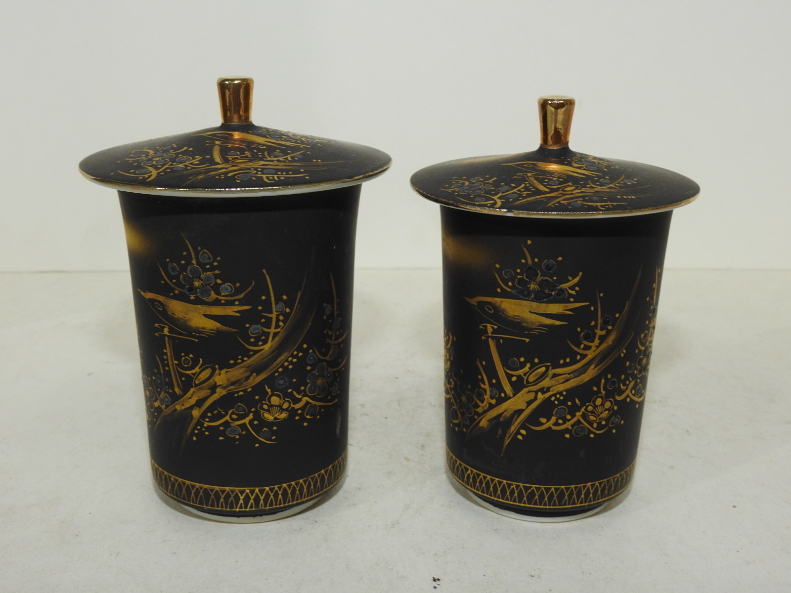 구다니 흑유순금채 조화문 부부잔셋트