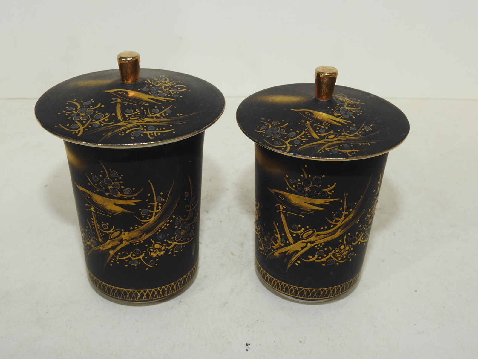 구다니 흑유순금채 조화문 부부잔셋트