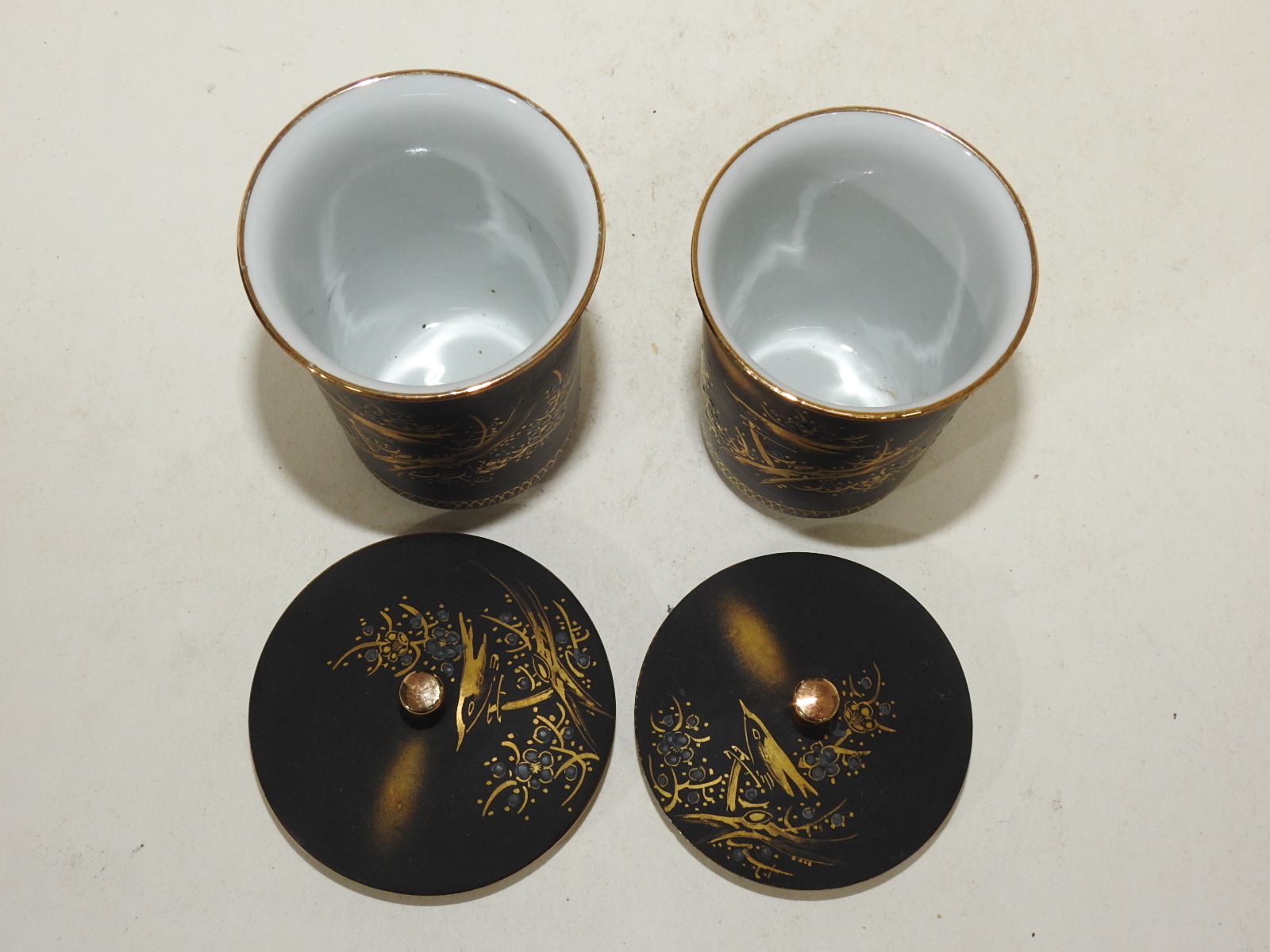 구다니 흑유순금채 조화문 부부잔셋트