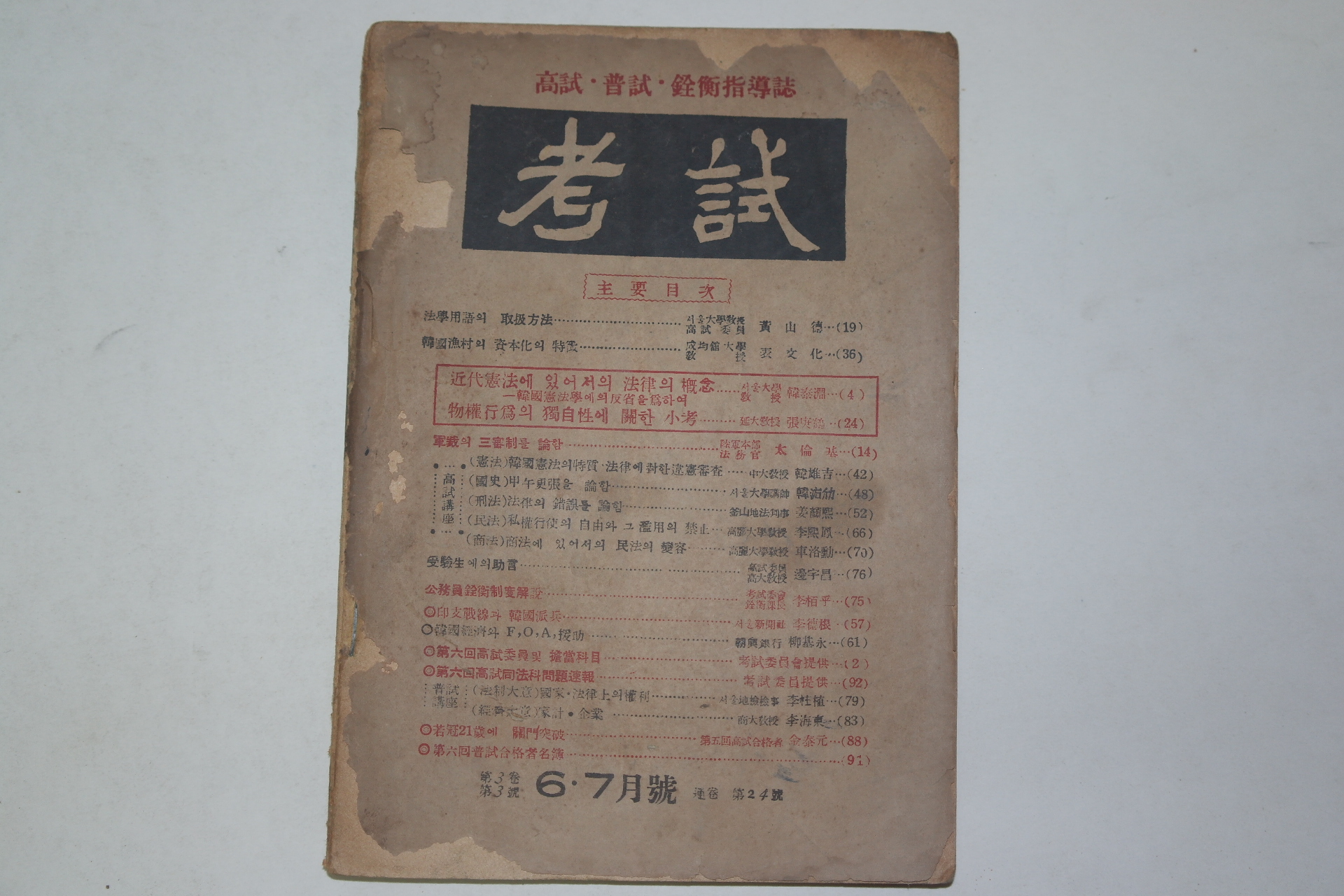 1954년 고시계(考試) 6,7월호