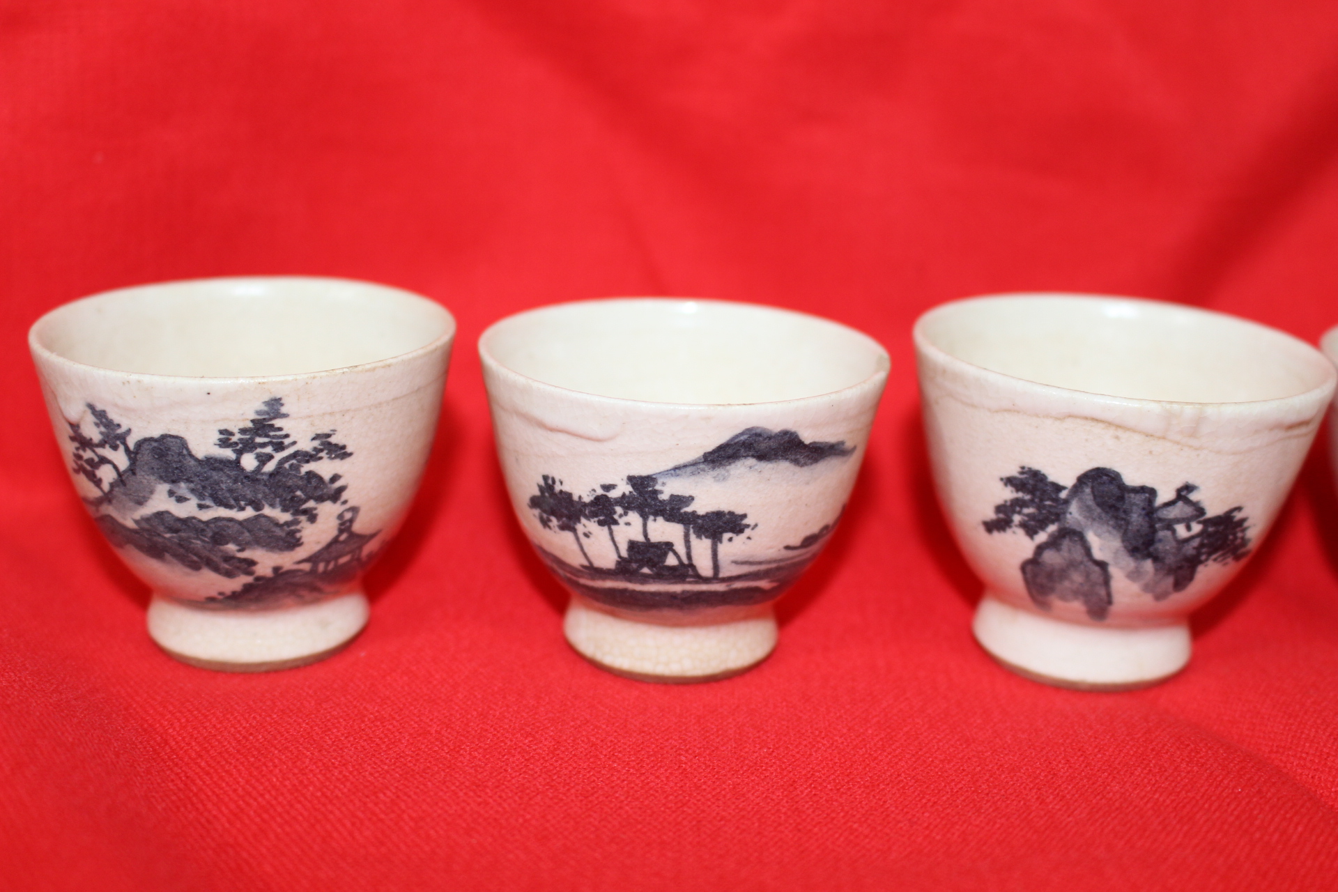 명품-분청자 산수문 잔 5점