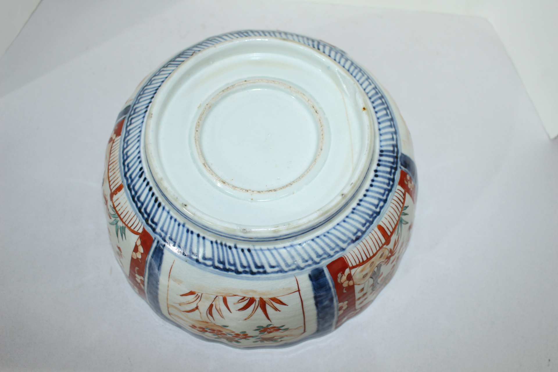 100년이상된 고이마리 청화백자진사화문금채 화형대완