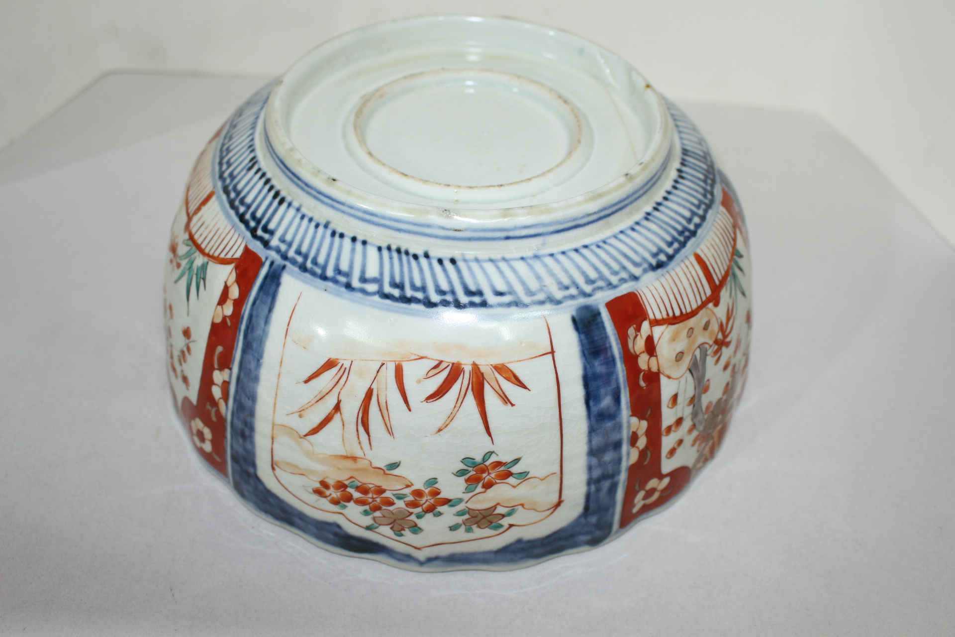 100년이상된 고이마리 청화백자진사화문금채 화형대완