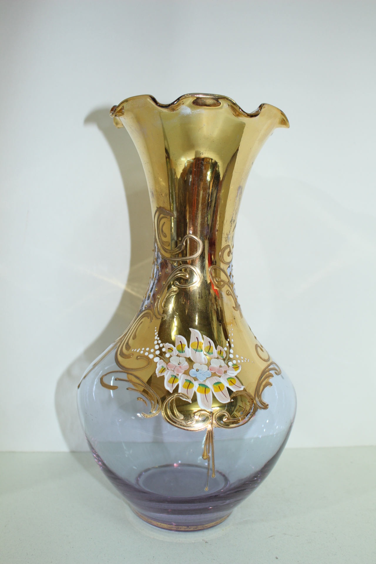 보헤미안 크리스탈 순금채양각화문 화형호