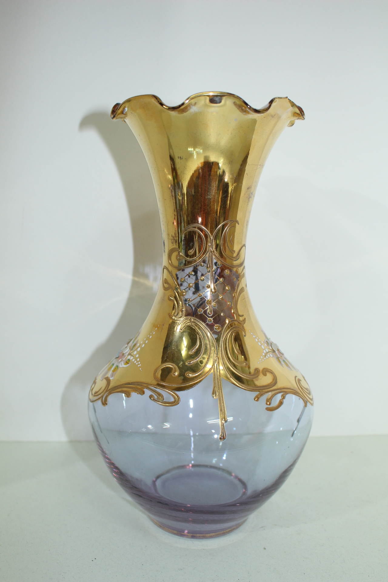 보헤미안 크리스탈 순금채양각화문 화형호