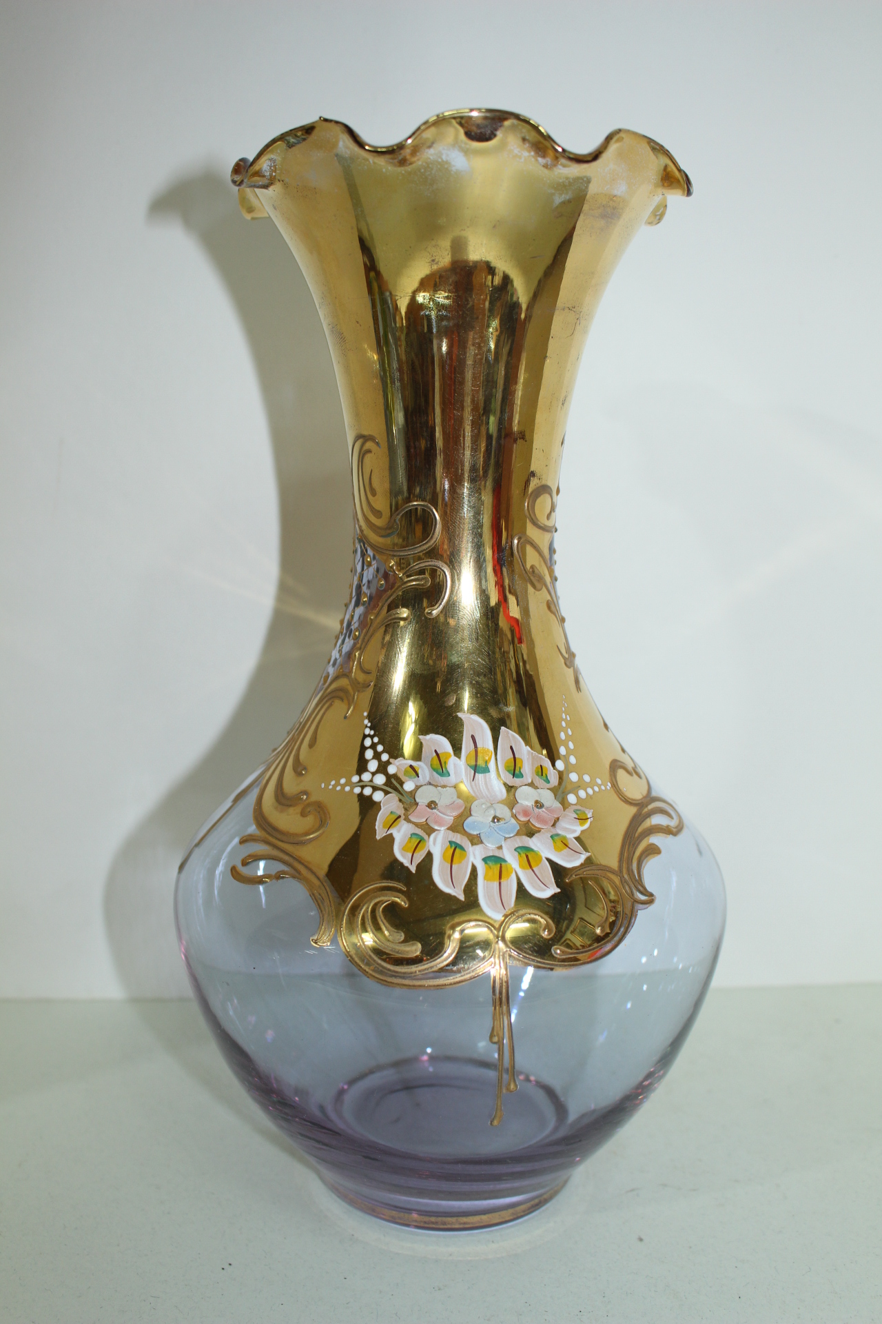 보헤미안 크리스탈 순금채양각화문 화형호