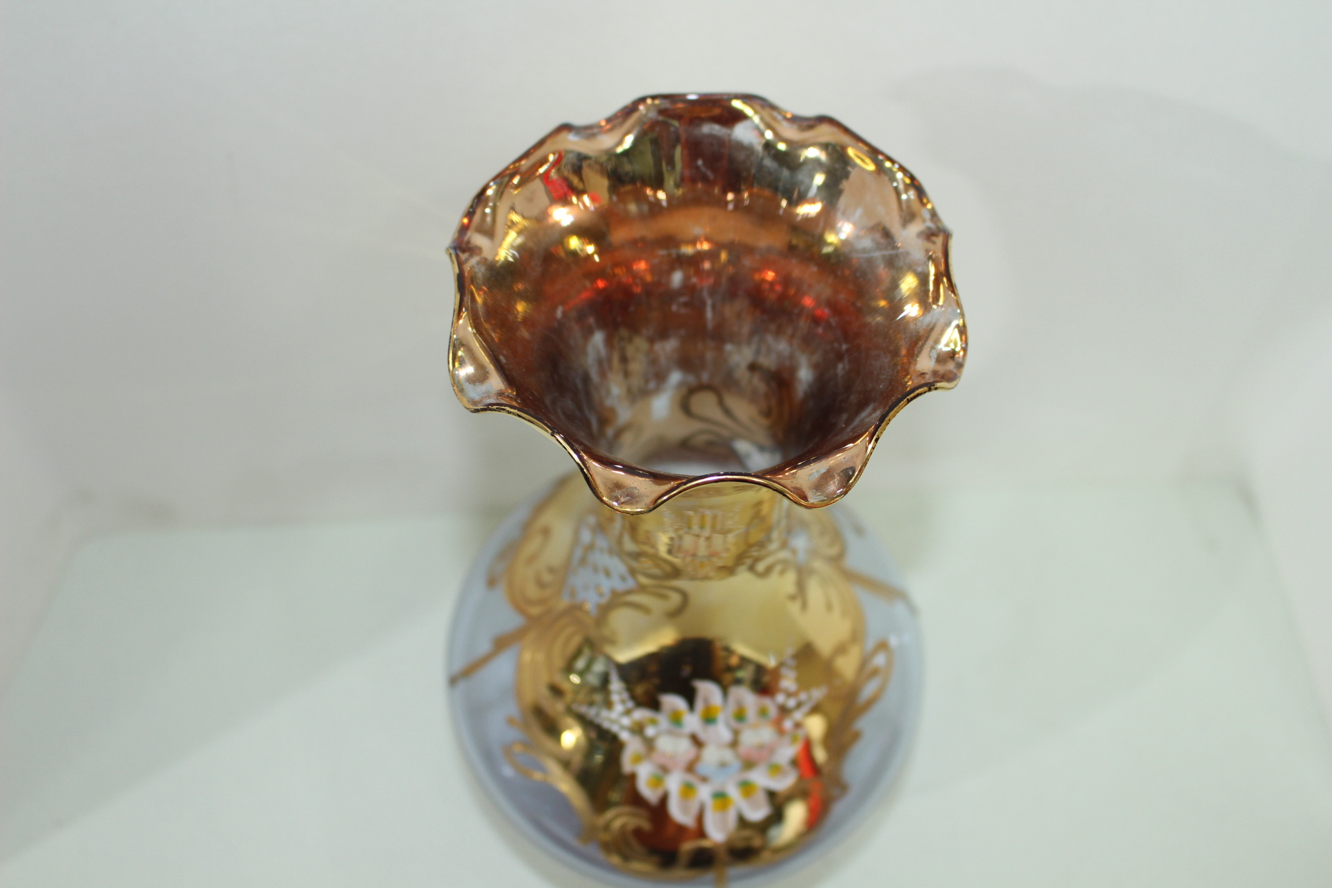 보헤미안 크리스탈 순금채양각화문 화형호