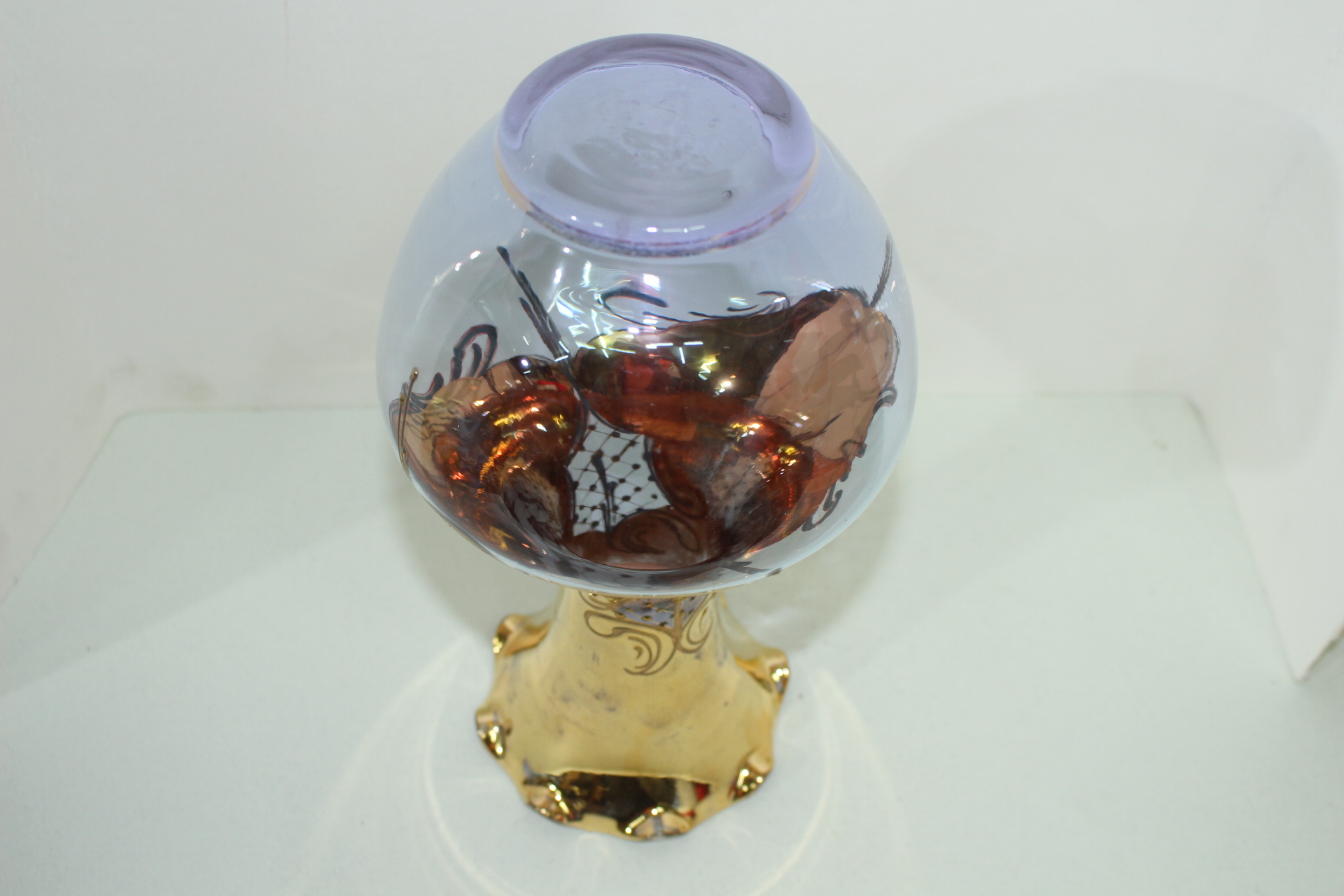 보헤미안 크리스탈 순금채양각화문 화형호