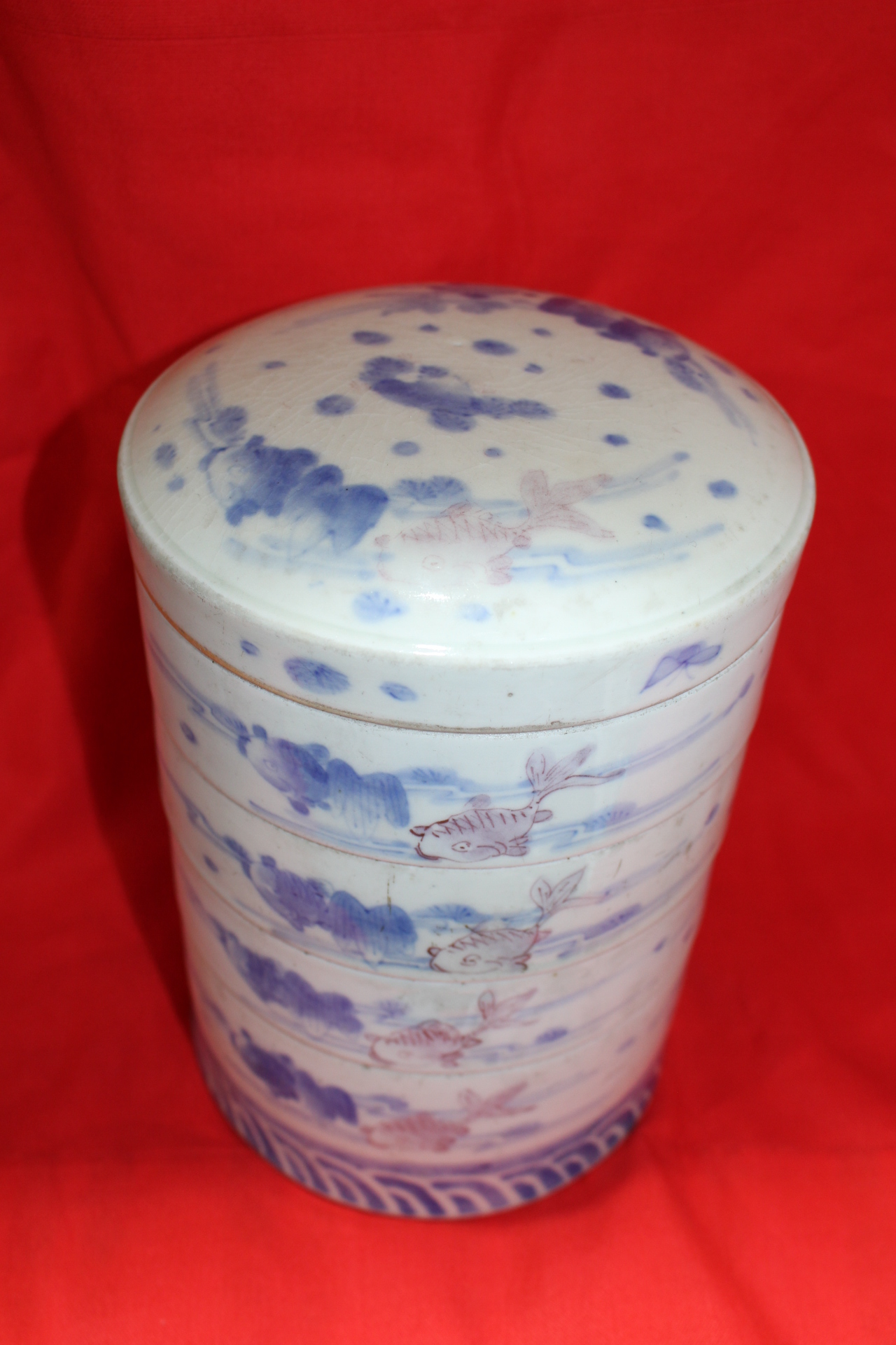 100년이상된 고이마리 청화백자진사어문 사단찬합