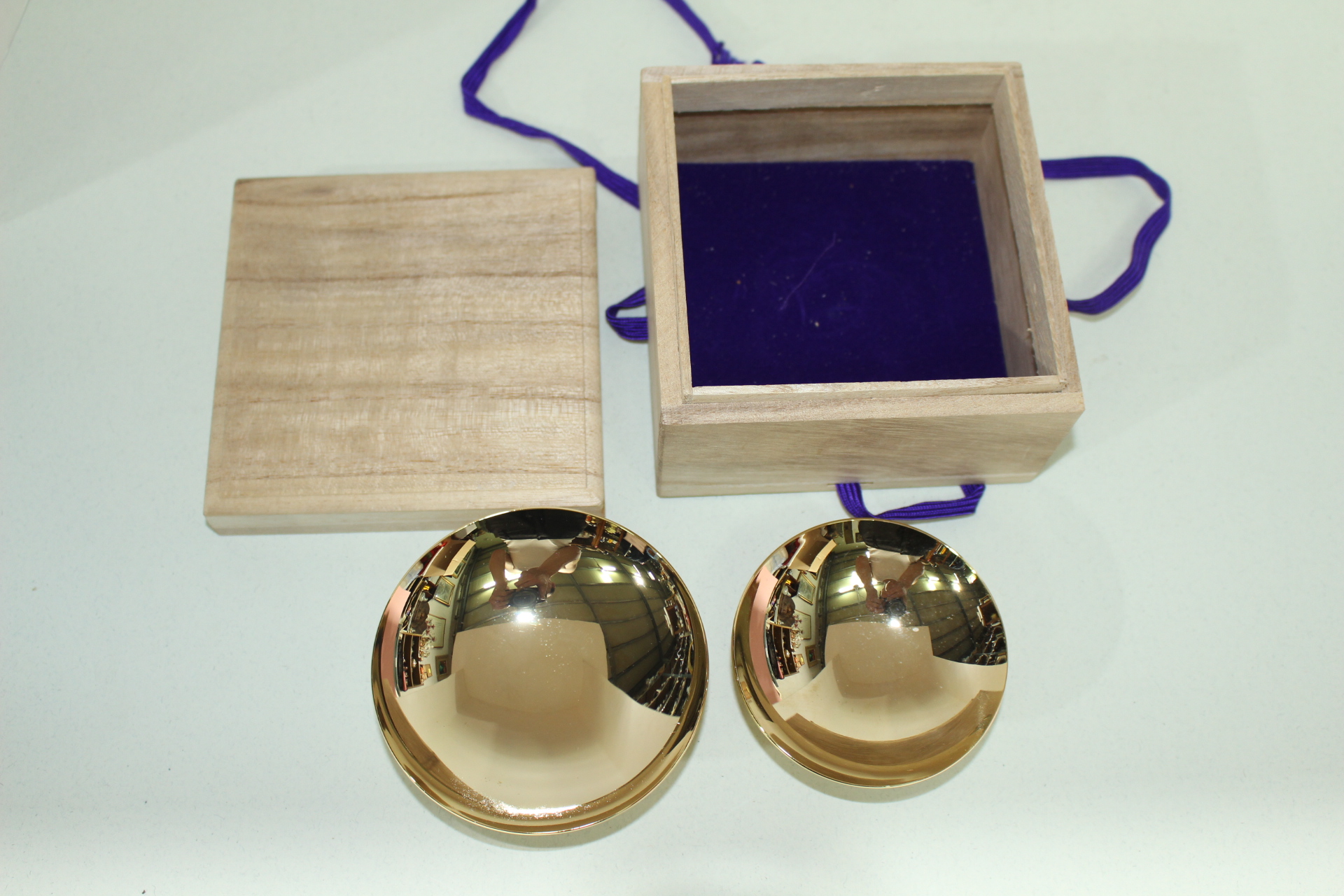 오동나무박스 청동에 24K 금도금 잔 2점셋트